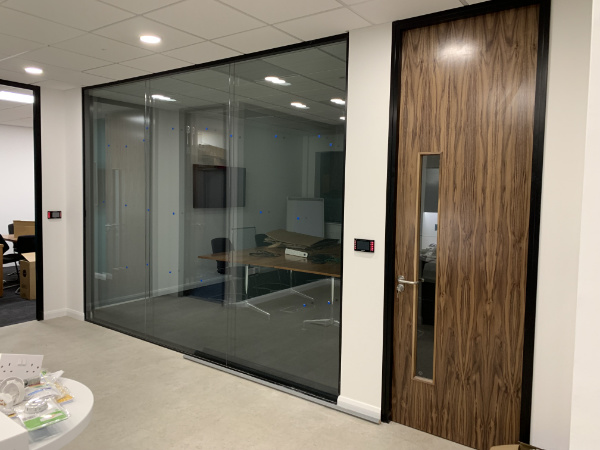 Double Glazed Frameless Meeting Room, Angel Trains Derby